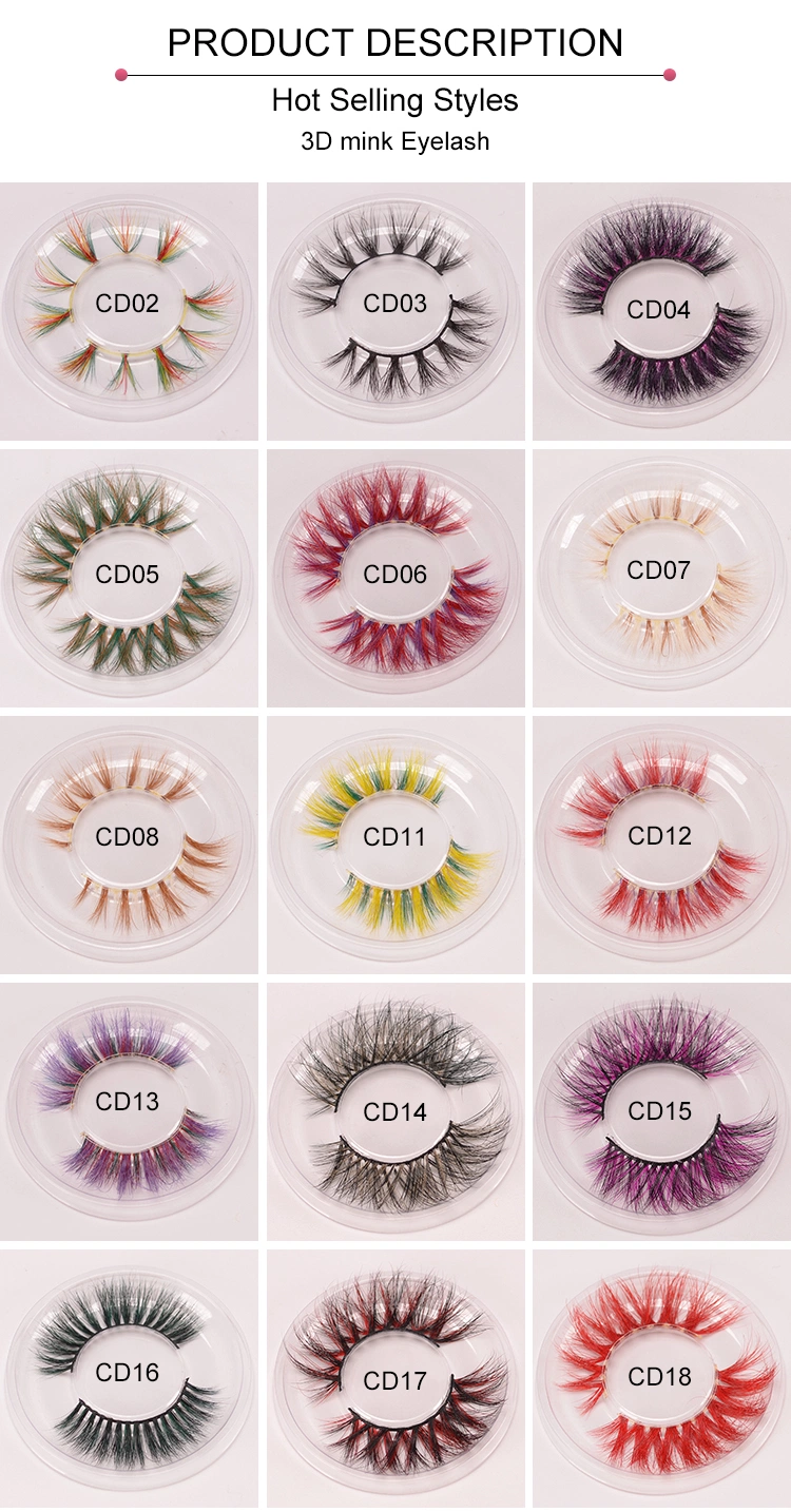 Rainbow Colorful Eyelashes Mink Fur Eyelashes 25mm Night Club Parties Colored Lashes