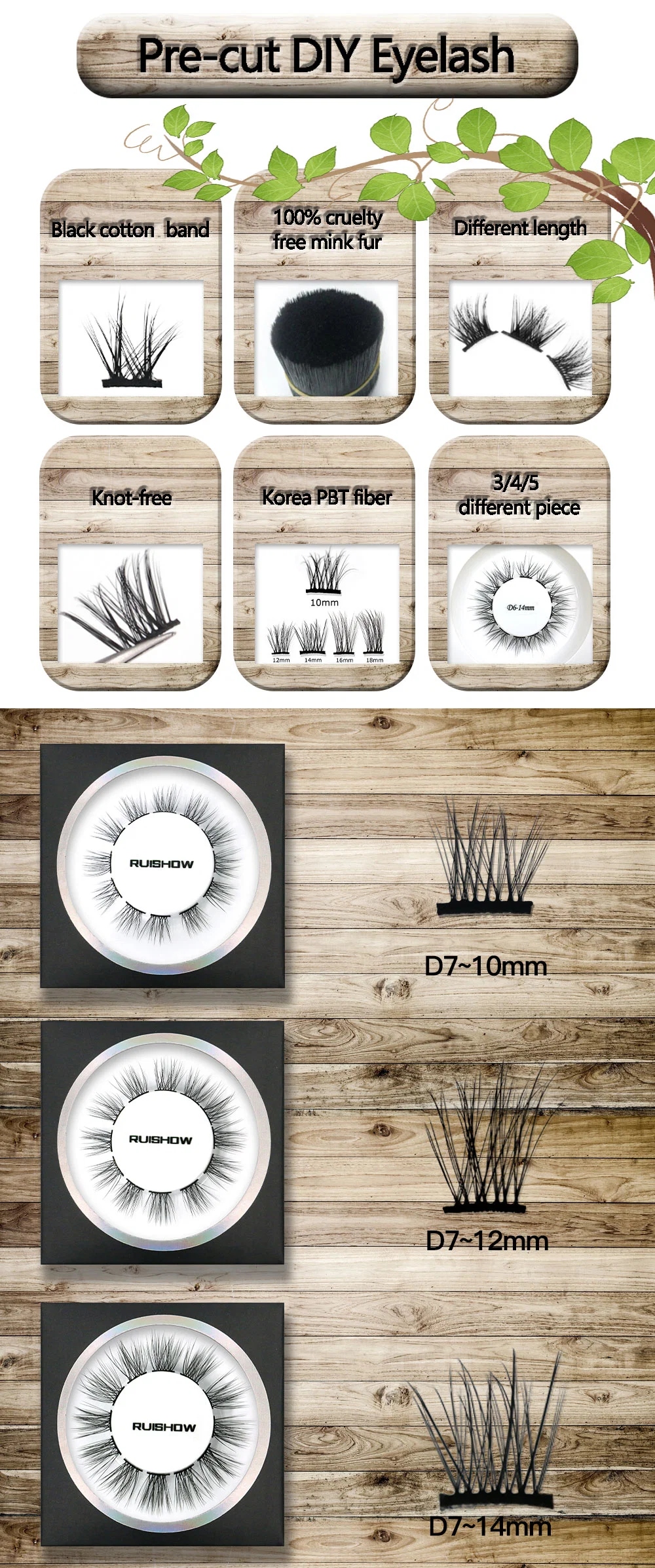 New Arrival 3D Effect Private Label Individual Cluster Natural DIY Pre-Cut Wispy Human Hair Lashes