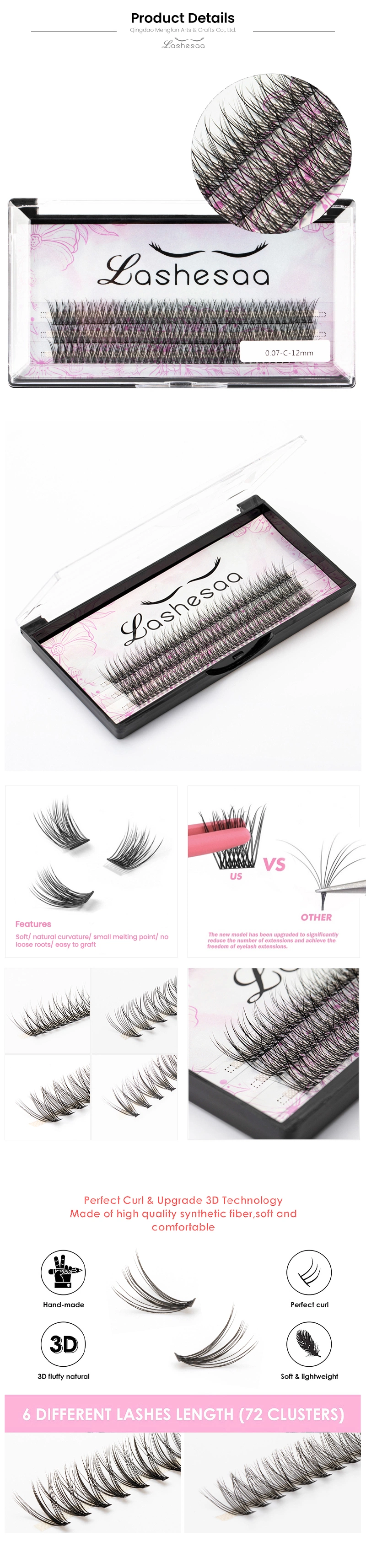 Mengfan China 3D Lash Extensions Manufacturers Custom Eyelash Packaging Sing Lash Extensions Volume Eyelash Extension Band Cluster Individual Lashes